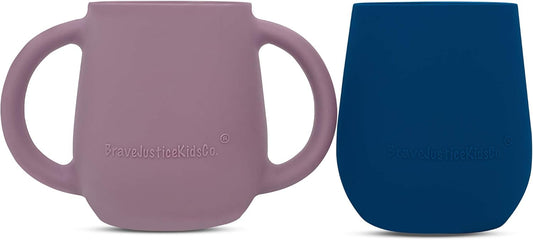 | Teenie Tiny™ Silicone Developmental Baby-Led Weaning Drinking Cups (2 pack) (Mauve and Blue Fusion)