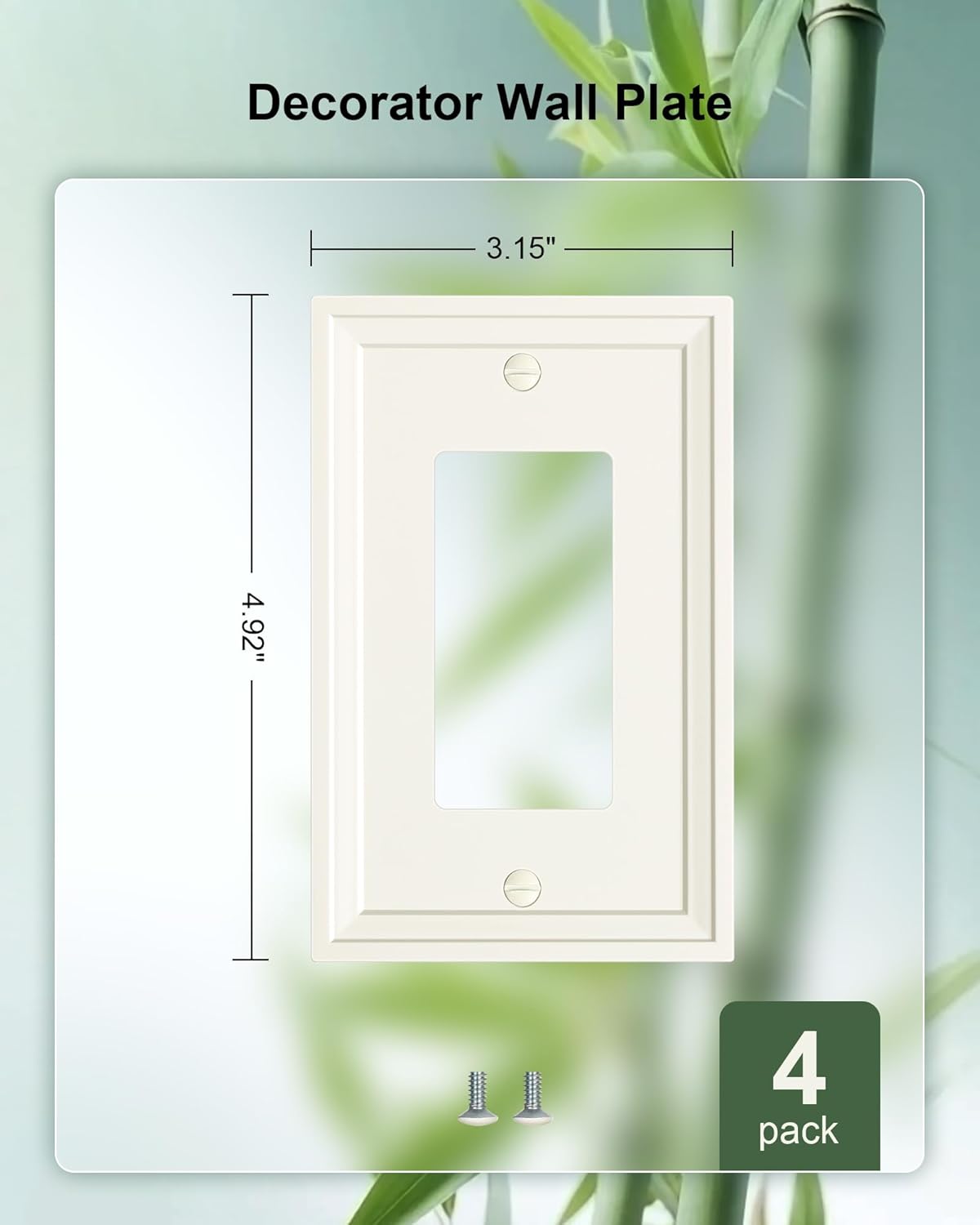 4-Pack Decorator Outlet Cover Plate, Light Almond Modern Decorative Switch Plates and Outlet Covers, Natural Bamboo Fiber Wall Plates for Electrical Outlets