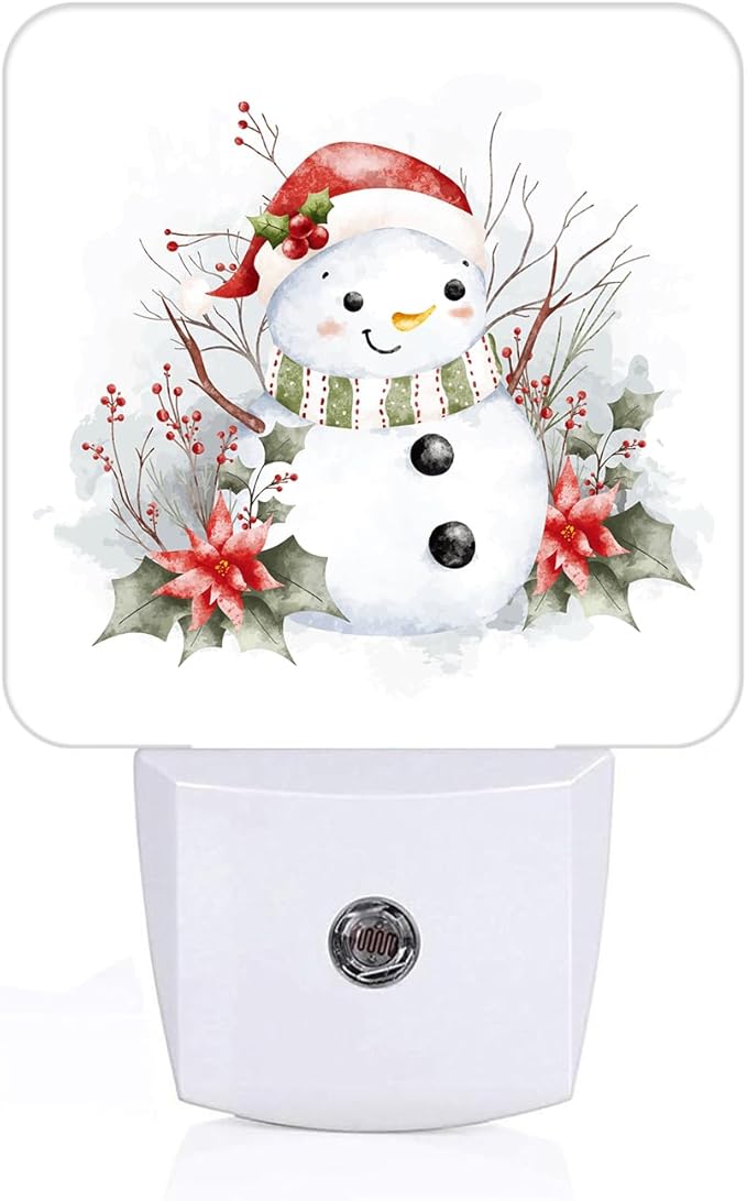 Cute Snowman Night Light,Plug Into Wall for Boys Girls Bedroom Decorative Square Night Light Lamp 0.5w Sleep Friendly