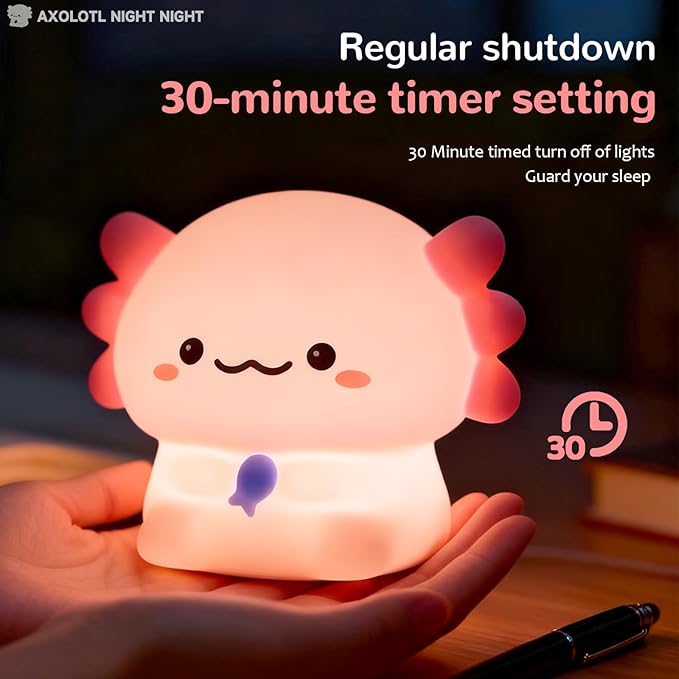Axolotl Night Light for Kids, Adjustable and Timed Silicone Night Lamp, Axolotl Lamp Room Decor for Nursery Bedroom Suitable for Girls Women