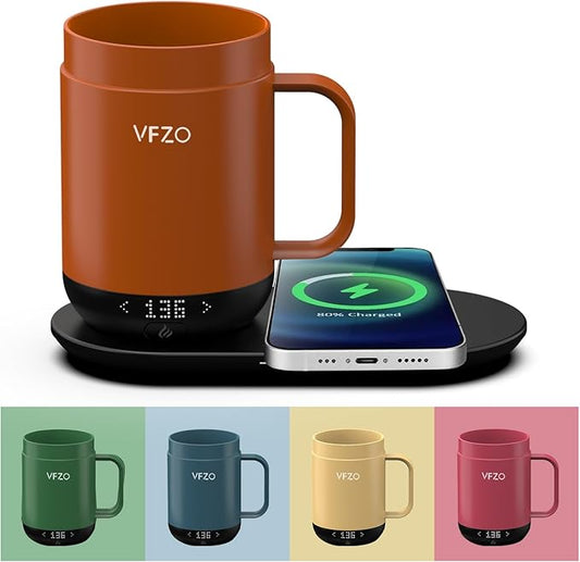 16Oz Temperature Control Smart Mug, Self Heating Coffee Mug LED Display, 180 Min Battery Life - Hot up to 149℉ Fast Wireless Charger Base Improved Design coffee serving sets mug(16oz, Orange)