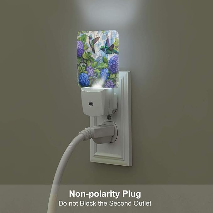 Led Night Light, Floral Hydrangea Hummingbird Decorative Plug in Nightlights,with Smart Auto Dusk to Dawn Night Light for Bedroom, Kitchen, Nursery, Bathroom