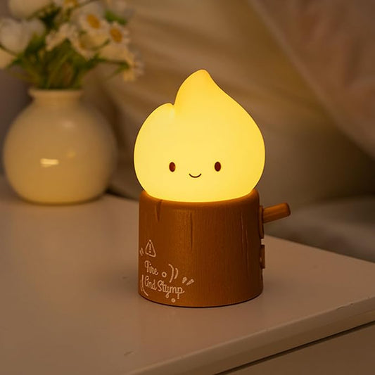 Ghost Campfire Night Light, Flamess Candle Lamp, Fire Lamp, Small Cute Night Light, 2 Modes/Rechargeable/Cordless/Dimmable Brightness, Kawaii Warm Lamps for Kids Bedroom Bedside Camping, Gift
