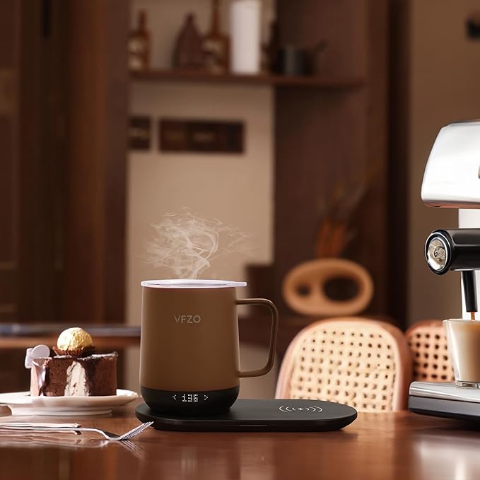 Temperature Control Smart Mug, Self Heating Coffee Mug LED Display, 180 Min Battery Life - Hot up to 149℉ Fast Wireless Charger Base Improved Design coffee serving sets mug(12oz, Coffee)