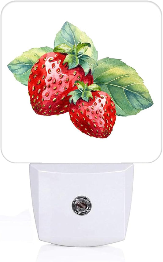 Watercolor Cute Strawberry Night Light,Plug Into Wall with Dusk to Dawn Light Sensors, Warm Nightlights for Bedroom, Bathroom, Hallway, Kitchen, Gifts Ideal for Boys Girls Women Men