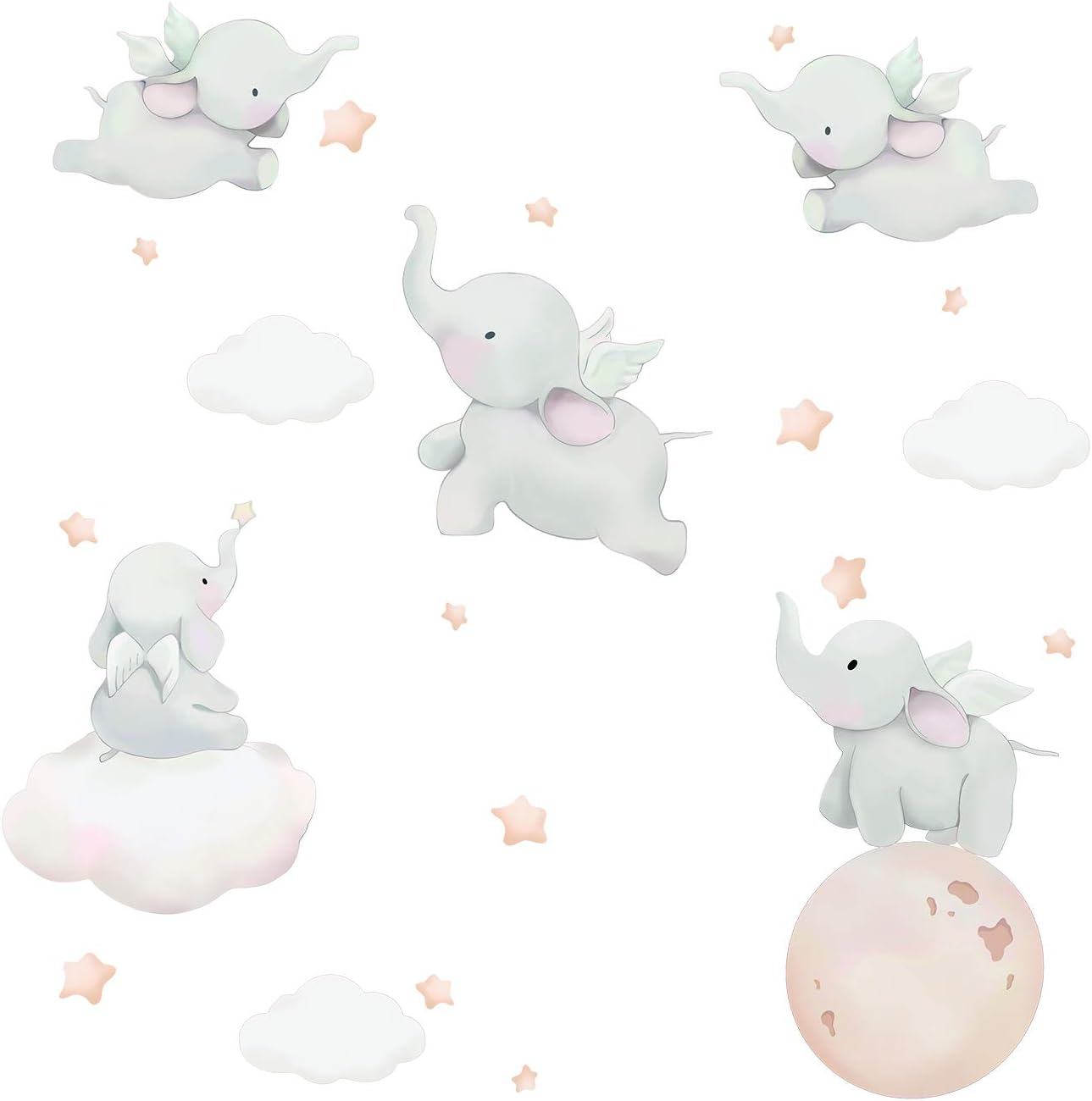 Runtoo Elephant Wall Decal Kids Animals Art Wall Stickers Baby Nursery Bedroom Space Wall Décor
