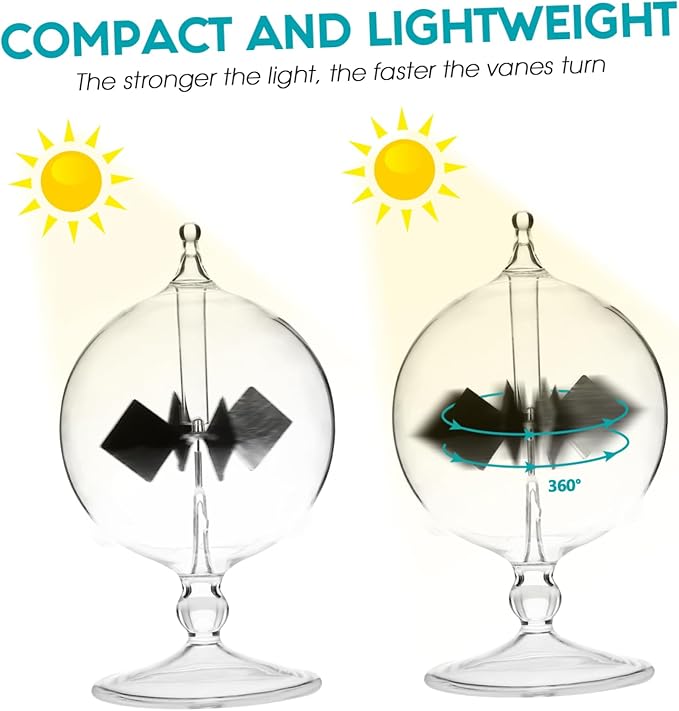 iplusmile Solar Power Radiometers, Sun Light Energy Vanes Windmill Rotating Glass Crookes Educational Teaching Study Tool for Office, Home, School