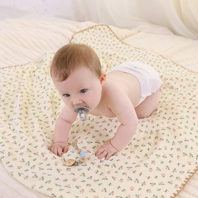 Baby Swaddel Blanket Cotton Muslin Thick Bath Towel Dotted Backing Double Layer Receiving Blanket 40"x40" (Little Pink Flower)