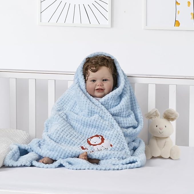 CREVENT 30''X40'' Cute Cozy Fluffy Warm Baby Blanket for Girls Boys Infants Toddlers' Bedding Crib Cot Stroller, Baby Shower Birthday Newborn's Gift Blue - Baby Lion