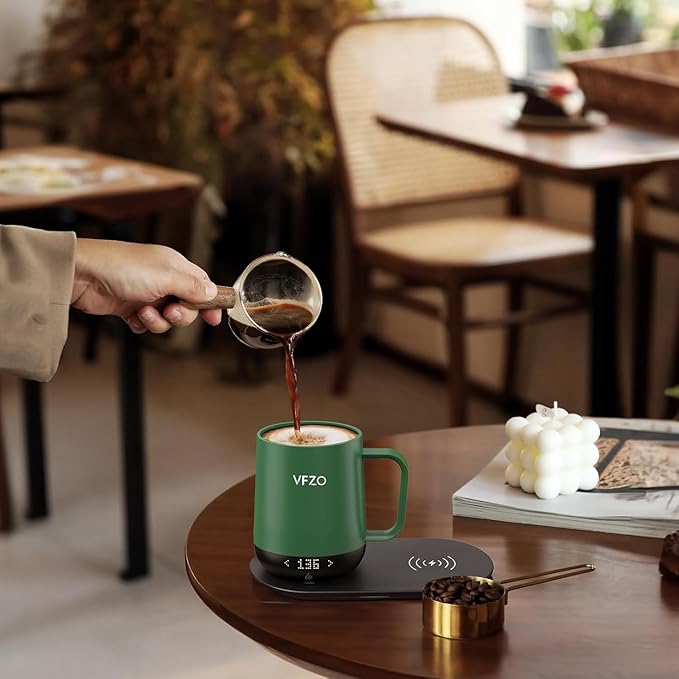 Temperature Control Smart Mug, Self Heating Coffee Mug LED Display, 180 Min Battery Life - Hot up to 149℉ Fast Wireless Charger Base Improved Design Coffee Serving Sets (12oz, Turquoise)