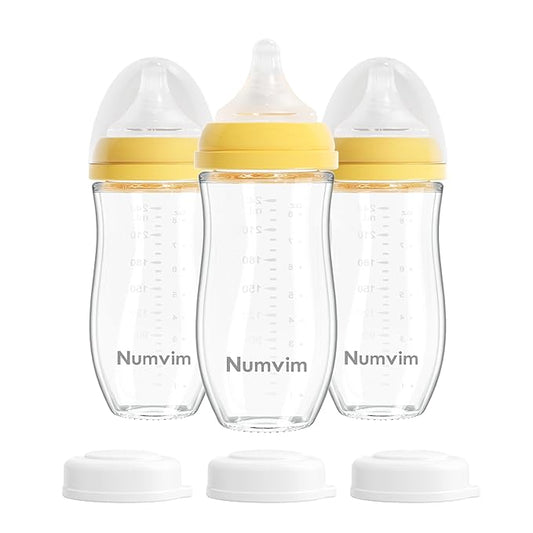 Natural Glass Baby Bottles Gentle & Extra Slow Flow, Newborn Breastfeeding Bottle with Anti Colic Nipple for 0 Months Babies, 3 Packs (Yellow (8 Ounce), 1 Count (Pack of 3))