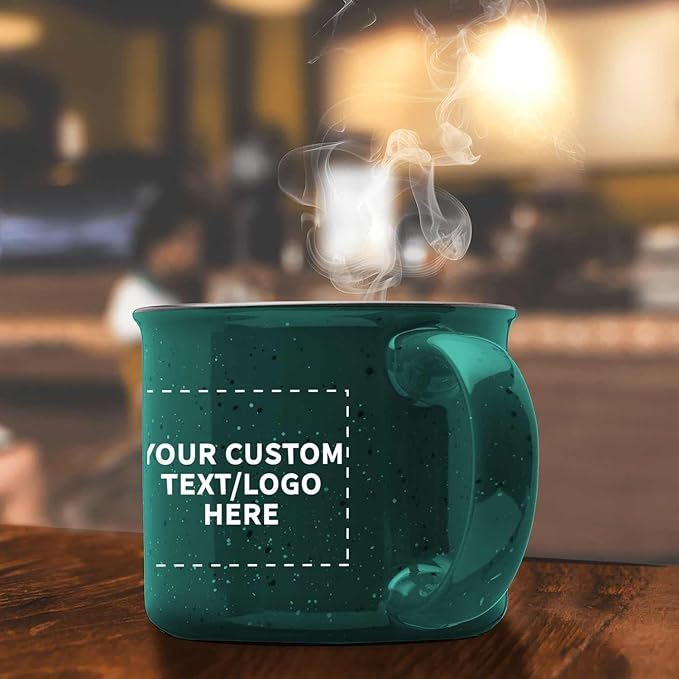 DISCOUNT PROMOS Custom Ceramic Campfire Coffee Mugs 13 oz. Set of 1, Personalized Bulk Pack - Perfect for Tea, Espresso, Cappuccino, Hot Cocoa - Green