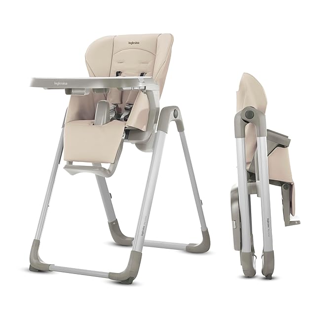 Inglesina My time Highchair, Butter - Adjustable High Chair for Babies & Toddlers, 4 Height & 3 Recline Settings, Collapsible, Tool-Free Assembly, BPA Free, Removable Tray for Easy Cleaning