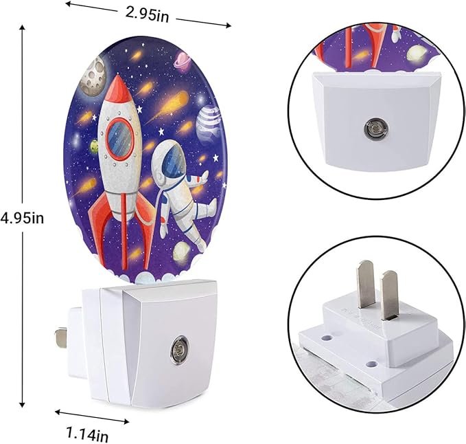 EKOBLA Astronaut and Rocket Night Lights Plug into Wall Outer Space Planets Universe Cartoon LED Dusk to Dawn Plug-in Nightlights Auto Sensor for Home Indoor Teen Boys Bedroom Bathroom
