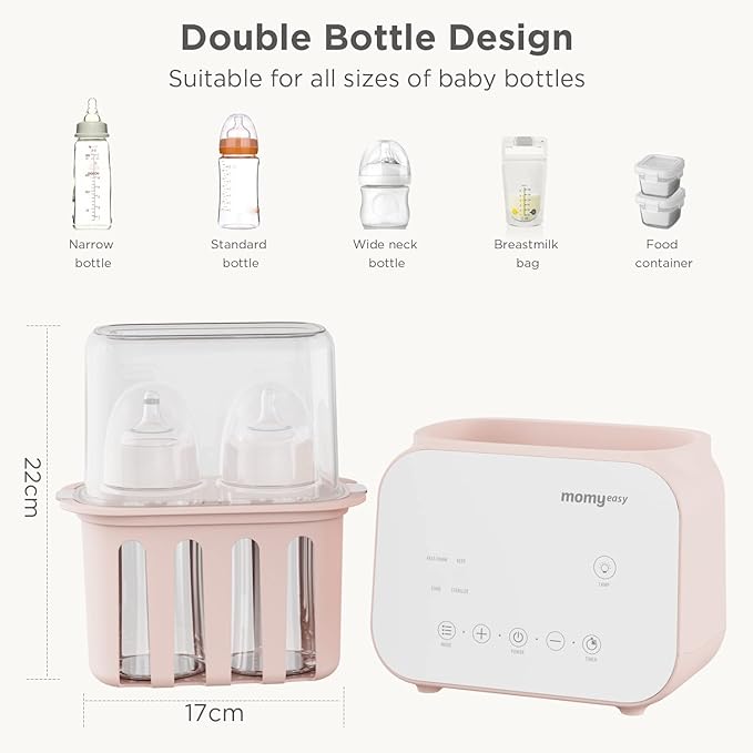 MOMYEASY Baby Bottle Warmer, Fast Bottle Warmer 7-in-1 Food Heater&Defrost with LCD Display, Baby Breast Milk Formula Warmer with 24H Temperature Control (Pink)