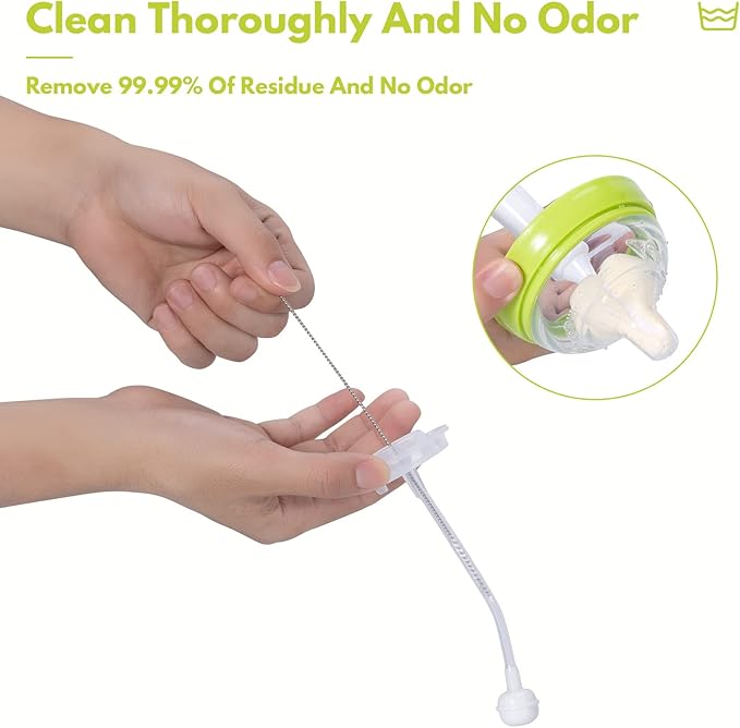 8 Pcs Sponge Nipple Bottle Brushes, Baby Bottle Brush with 3 Pcs Nipple Cleaner, 3 Pcs Replacement Heads and 2 Pcs Straw Brushes, White