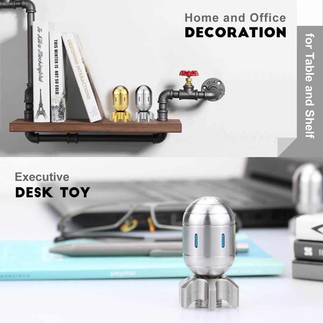 Atomic Bomb Fidget Toys, Metal Fidget Spinners, 3 in 1 Executive Desk Toy, EDC Clicker, Office Sculpture Home Decor, Stress Relief, Gifts for Teens Men Adults (Stainless Steel)