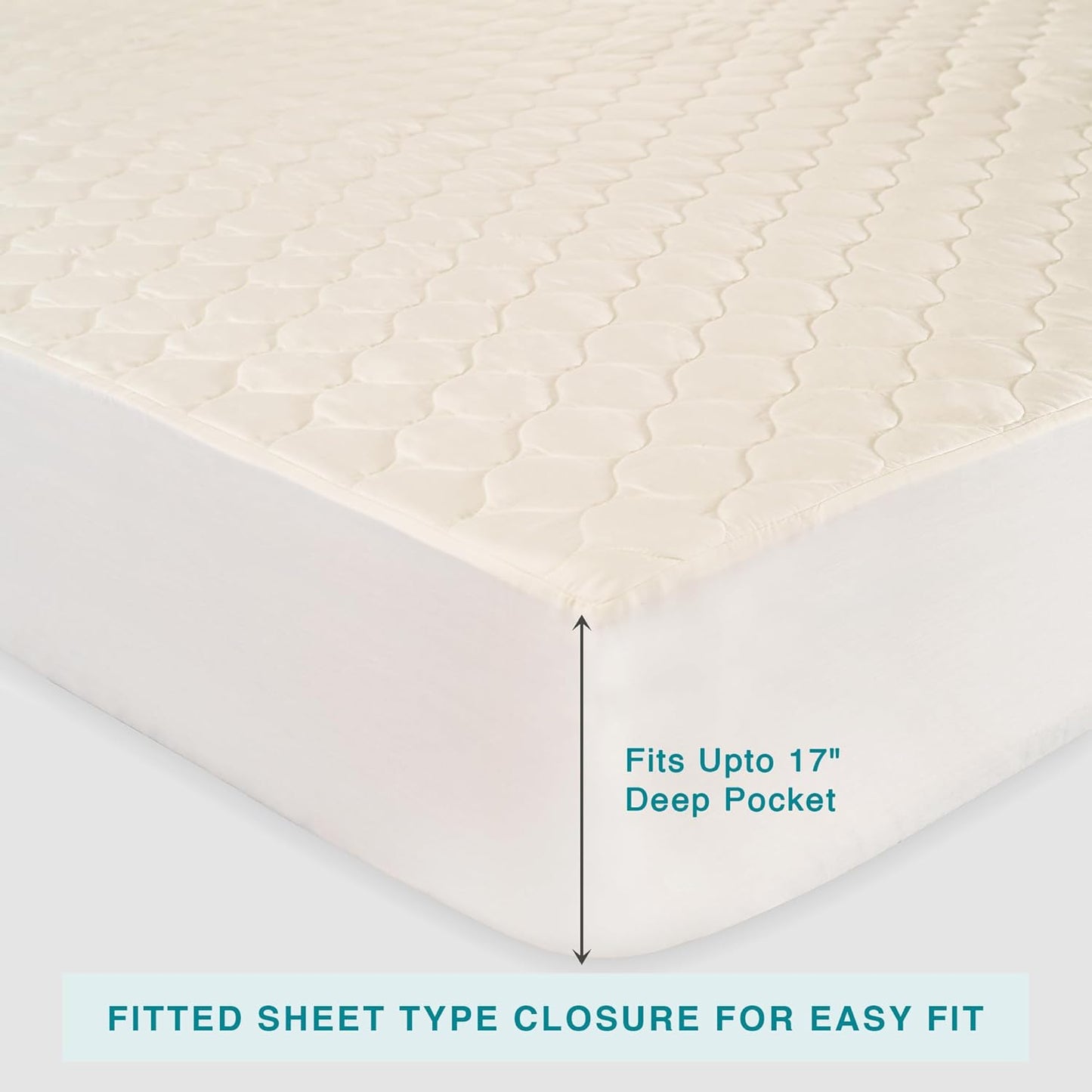 FABDREAMS Organic Quilted Mattress Protector Twin Size | Mattress Pad| Mattress Cover| Naturally Breathable | Noiseless| Fits up to 17" Deep Pockets| Temperature Regulating | Ivory