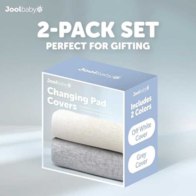 Jool Baby Changing Pad Covers (2 Pack) Soft & Comfortable, Fits Most Standard Diaper Changing Pads (Off-White & Gray-Wave)