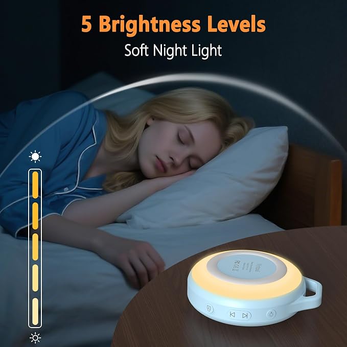 Portable White Noise Sleep Sound Machine for Home and Travel. Perfect for Your Sleeping Baby with a dimmable Night Light and Long Battery Life. Baby Essential Adult/Child Lock Feature.