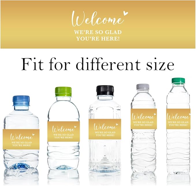 100PCS Wedding Water Bottle Labels Waterproof Greenery Floral Wraps Sticker for Water Bottle Baby Shower Bottle Label for Bridal Shower Party Thanks（Glod）