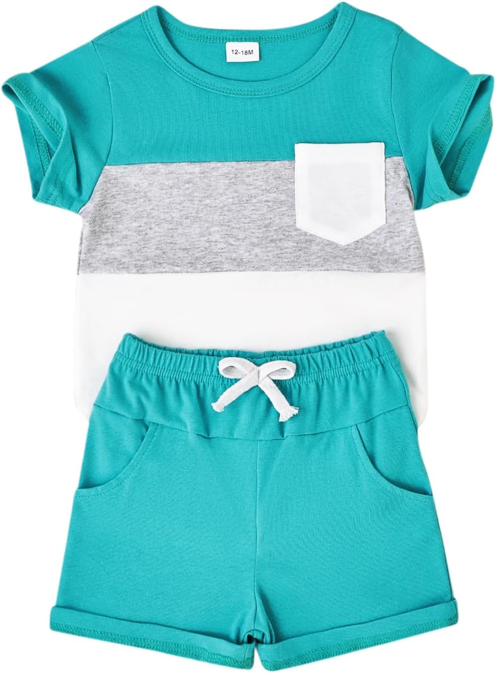 Baby Boy Clothes Toddler Boy Summer Outfits Short Sleeve Patchwork Top T-shirt & Pocket Pant Set 2 Piece 12 Months-4T