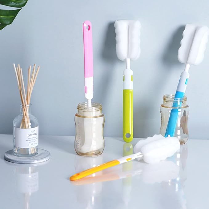 INVODA 4PCS Sponge Cup Brush with 4PCS Straw Brushes Portable Long Handle Water Bottle Cleaner Brush for Baby Bottles Vacuum Flasks Mugs Glasswares