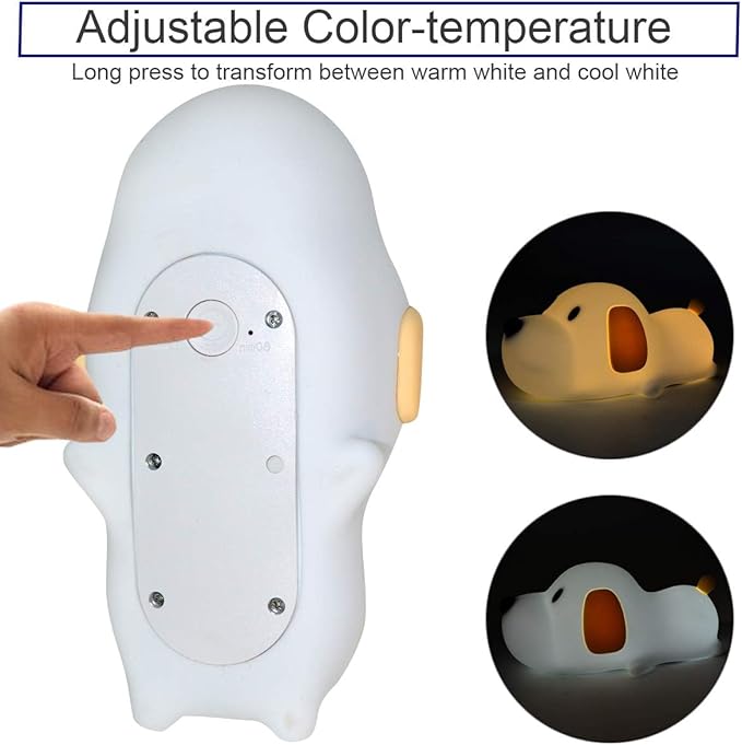 Silicone LED Papa Puppy Night Light Touch Sensor Switching Night Lamp, Transform Between Warm White 2700K and White 6500K, Safe SIL+ABS, Sleep Timer Setting for Kids Babies Bedside and Nursery