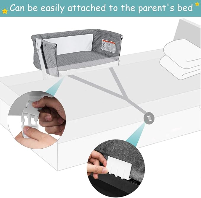 BABY JOY Baby Bassinet, Bedside Sleeper w/Wheels, Mattress & Cover, Straps, Mesh, 100lbs Weight Capacity, 8 Height Adjustable for Bed Sofa, Lightweight Bedside Bassinet for Baby Newborn Infant, Gray