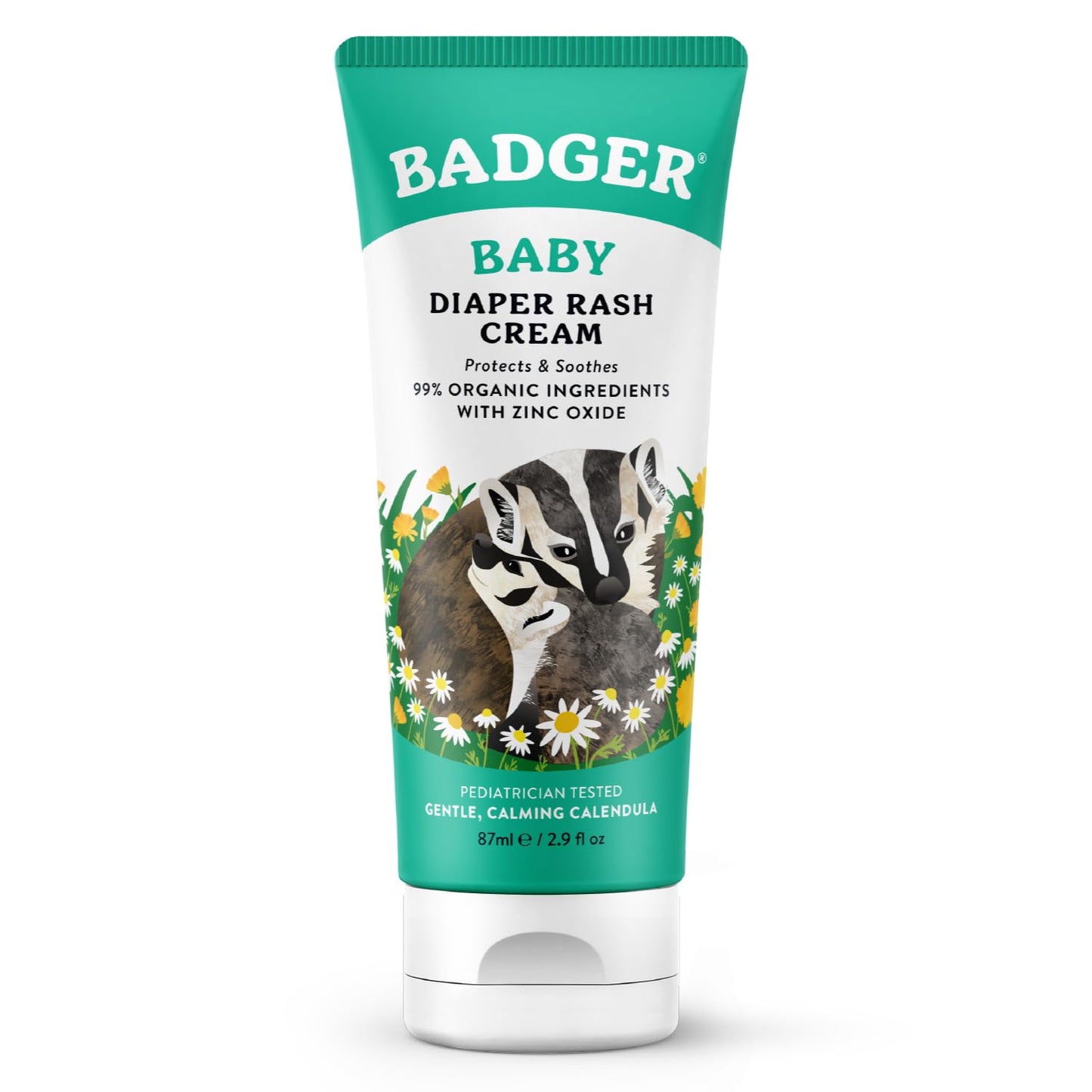 Badger Diaper Cream, 99% Organic Diaper Rash Cream for Baby, Zinc Oxide Ointment w/Soothing Calendula Cream for Sensitive Baby Skin, 2.9 fl oz