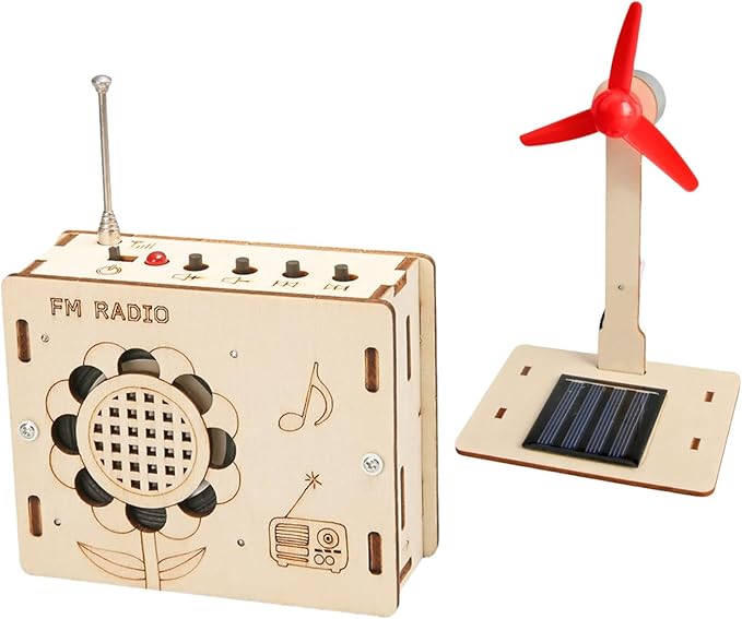 DIY FM Radio Kit and Solar Fan Kit, Electronic Science Project with PCB, Speaker, Case, Assembly Tools,Gifts for Smart Kids