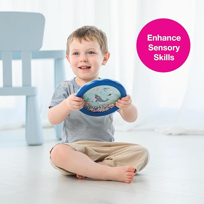 Edushape Sea World Drum for Baby - Set of 1 Ocean Baby Drum Toy for Toddlers 1-3 - Small Drums Musical Toy for Babies 1 Year Old and Up, Soothing Sounds, Fun Tummy Time and Sensory Development