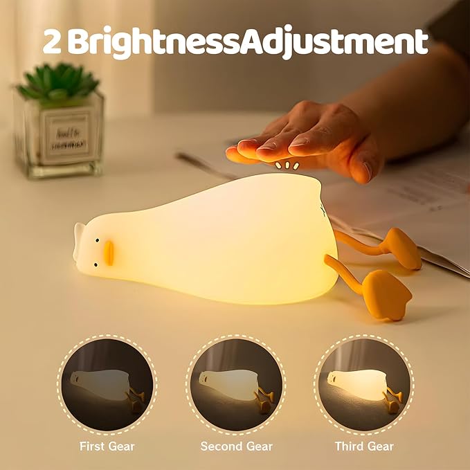 Lying Cute Duck Lamp Night Light for Kids,Cute Room Decor Silicone Duck Lamp for Baby,Night Lights for Baby Nursery,3-Colors USB Rechargeable Gift for Kids Boys and Girls Bedroom Decor