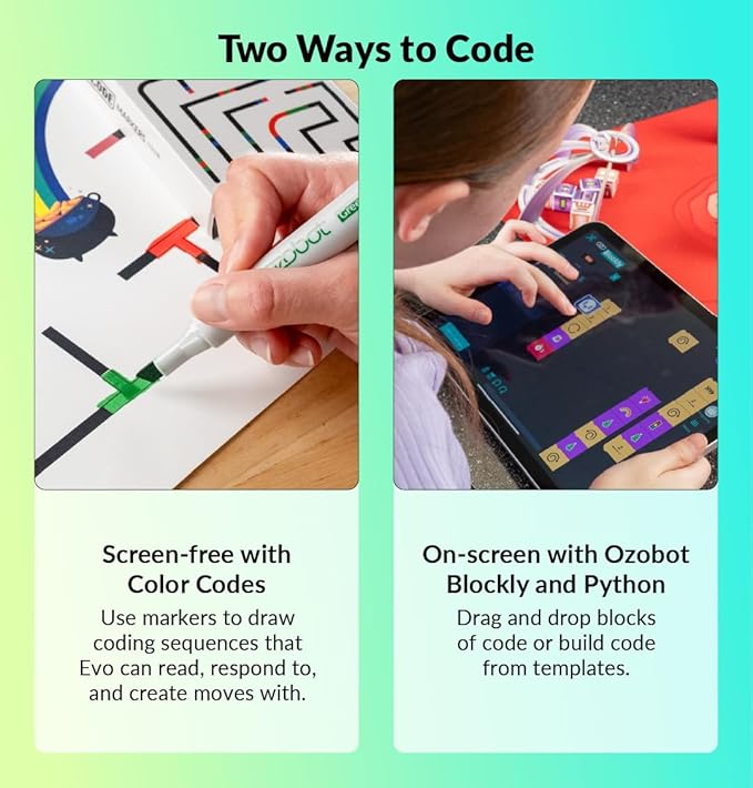 Ozobot Evo Entry Kit: Interactive Coding Robot, Kids Ages 5+, Includes Color Code Markers, Charging Cable, Zip Case, Access to 700+ STEM Lessons - Educators & Parents, No Coding Experience Required