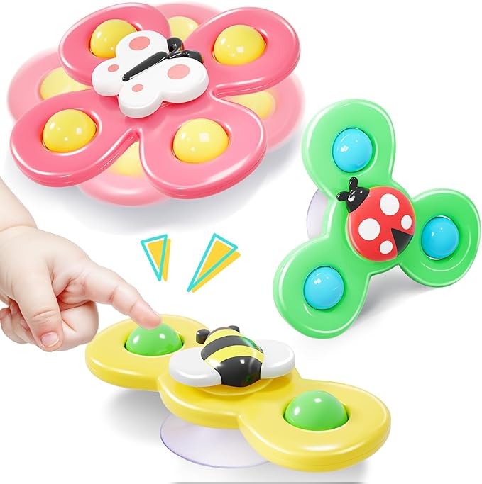 Airplane Travel Toys for Toddlers 1-3: Suction Cup Spinner Toys for 1 Year Old Boy Girl Birthday Gift - Sensory Spinning Baby Bath Toys 6-12-18 Months