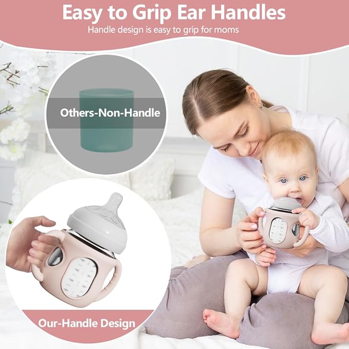 2 Pack Silicone Sleeves for Avent Natural Glass Bottles, Anti Breakage Bottle Holder with Handle, Compatible Philips Avent Glass Natural Bottle 4 oz