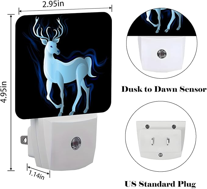 Blue Deer Night Light,Plug Into Wall Decor for Stairway,Hallway,Kitchen,Dusk to Dawn Sensor Nightlights for Boys/Girls/Women/Men Room Gifts