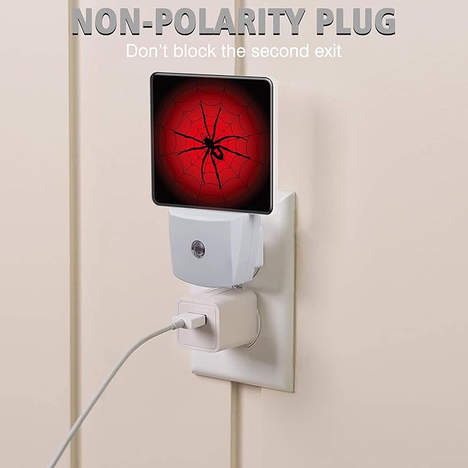 Red Spider Web Night Light Cobweb Trap Gossamer Plug in Night Lights LED Lamp with Dusk to Dawn Sensor Auto Energy Saving Square Lights for Bedroom Bathroom Hallway Home Wall Decor Nightlight