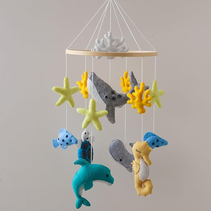 Baby Crib Mobile, Felt Ocean Mobile for Boys and Girls, Baby Mobile for Bassinet, Baby Bedroom Hanging Nursery Decor Gift Set
