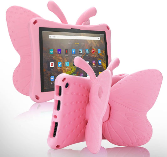 Fire HD 10 Tablet 11th Gen 2021 case Cute Butterfly Case with Stand for Kids Light Weight EVA Rugged Shockproof Heavy Duty Kids Friendly Full Cover for Fire HD 10 11th Gen 2021 (Pink)