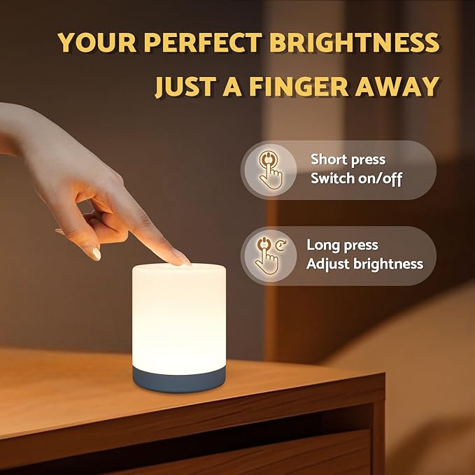 Touch Night Light for Baby Nursery, Small Cordless Lamp, Dimmable Portable Rechargeable Battery Operated Night Light, Wireless Bedside Mini Lamp for Bedroom, Bathroom