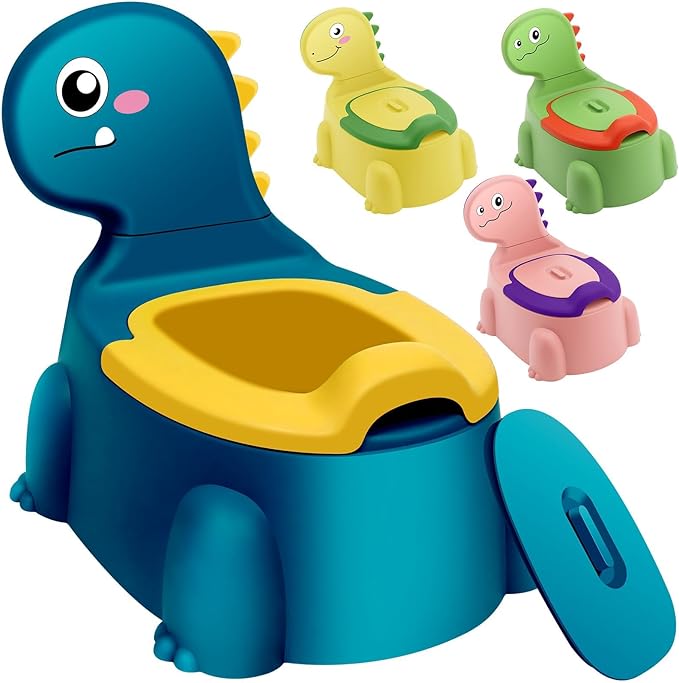 Potty Seat Baby Training Chair Boys Girls Toddler Dinosaur Comfortable children 1-5 years old Baby toilet Animal seat with lid back potty trainer (blue)