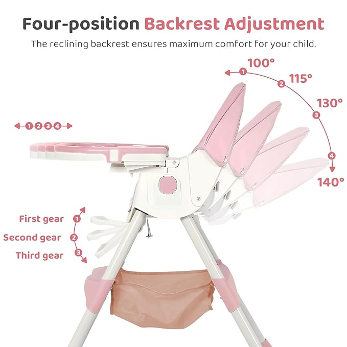 6-in-1 Foldable Baby High Chair for Babies & Toddlers – Adjustable Height & Recline, 5-Point Safety Harness, Removable Tray | Portable Highchair, Space-Saving & Easy Clean | Silla de Comer para Bebé