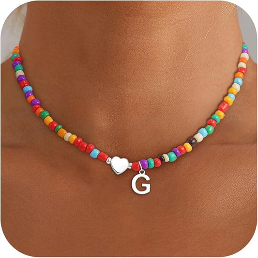 Colorful Initial Necklaces for Girls Women Kids - Teen Girls Gifts Trendy Beaded Initial Necklace Dainty Letter Gifts Choker Necklace for Girl Jewelry