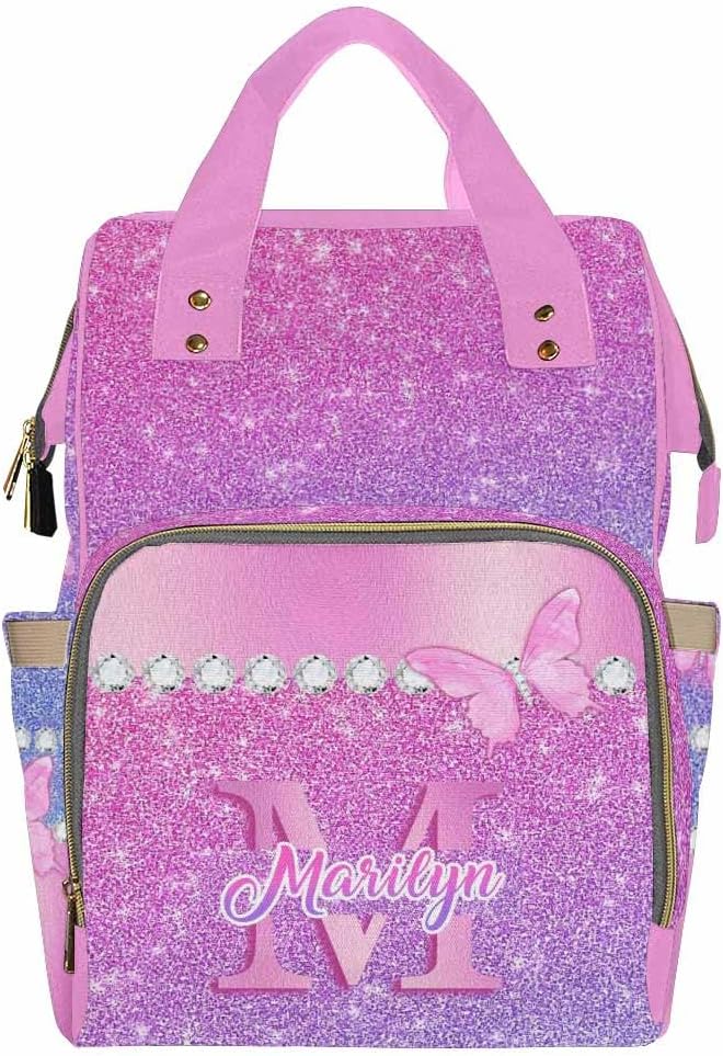Customize Baby Bag Customized Backpacks For Baby Mom Gift with Thermal Pockets Custom Baby Bag Nursing Bags Diaper Backpack With Name Text, Neon Butterfly