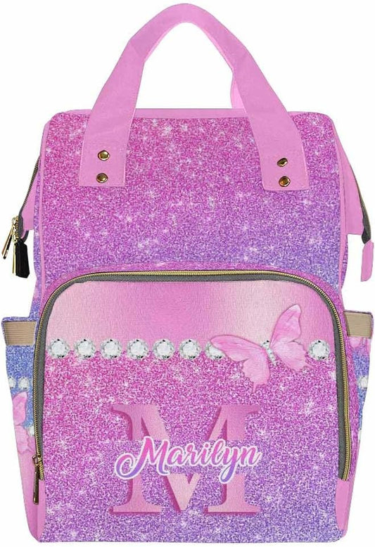 Customize Baby Bag Customized Backpacks For Baby Mom Gift with Thermal Pockets Custom Baby Bag Nursing Bags Diaper Backpack With Name Text, Neon Butterfly