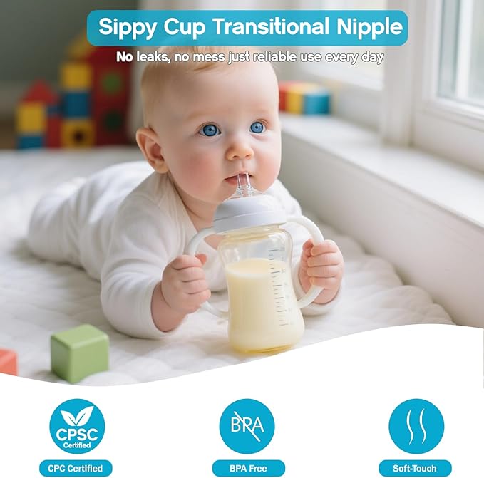 Sippy Straw Nipple for Philips Avent Natural Baby Bottle,My Grippy Spout Sippy Cup and Natural Trainer Sippy Cup,Leak-Proof Replacement Silicone Bottle Nipple BPA-Free, 8m+, 2 Count