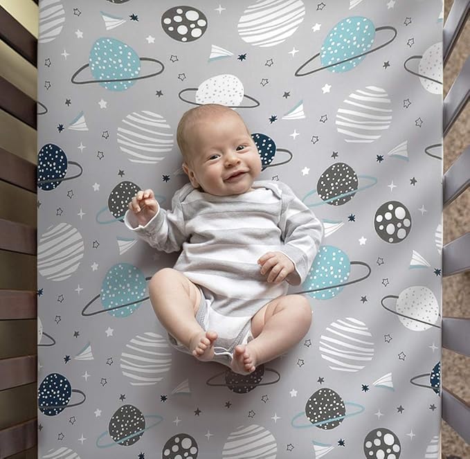 BROLEX Baby Fitted Crib Sheets: Kid Crib Sheets - Set of 2 for Toddler Standard Size Crib Mattress for Boys and Girls - Jersey Knit Crib Bed Sheets Space Planet