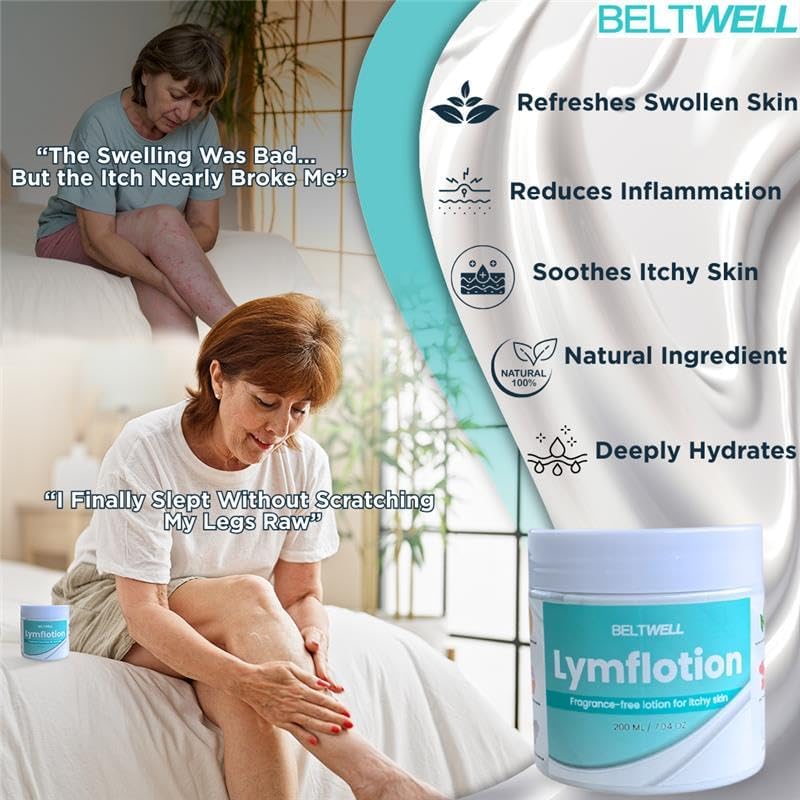 Beltwell® Fragrance-Free Anti-Itch Lotion for Swollen Legs, Dry & Sensitive Skin Relief – Non-Greasy Moisturizer for Itchy Skin, Lymphedema, Diabetes, Eczema, Cracked Feet & Arms – 200ml