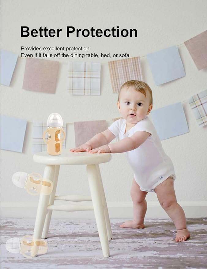 2-Pack Silicone Sleeves for Philips Avent Glass Bottles, BPA-Free Drop-Resistant Baby Bottle Sleeves with Handles, Compatible with Philips Avent Natural Glass Baby Bottles (4 & 8 oz)